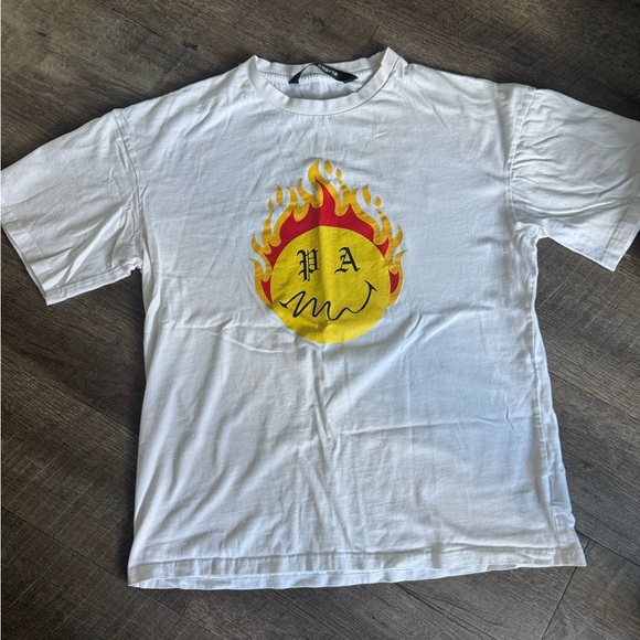 Palm Angels White Graphic T-Shirt with Flame Design